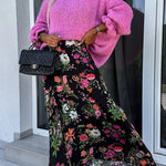 Solid Color Round Neck Ruffled Long Sleeve Knitted Sweater
