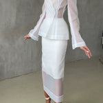 Perfectly Shaped Organza V-neck Long Sleeve Hourglass Cut Blazer