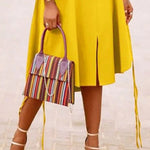 A-Line Sleeveless Solid Color Split-Joint Split-Side Streamer V-Neck Midi Dresses