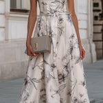 Belted Floral Print Midi Dress