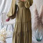 V Neck Bowknot Cutout Frill Tiered Maxi Dress