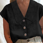 Cap Sleeve Loose Buttoned Solid Color Lapel Blouses&shirts Tops