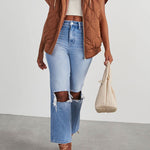 Fall and Forever Zipper Pocket Hooded Quilted Cotton Vest