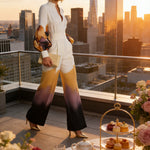 Elasticated Waist High Waisted Abstract Printed Contrast Color Pockets Split-Joint Pants