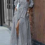 Loose Ruffle Sleeves Buttoned Plaid Pockets Lapel Maxi Dresses Shirt Dress