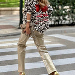 Unique Modern Feel Leopard and Cherry Print Casual Sweatshirt