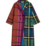 Loose Three-Quarter Sleeves Contrast Color Plaid Split-Joint Lapel Outerwear Windbreakers Woolen Coat