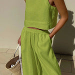Chic Solid Color Sleeveless 2pieces Set