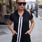 Fashion Stripes Zipper Hooded Jumpsuits