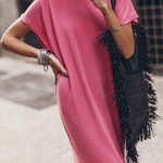 Pink Crew Neck Bat Sleeve Split Maxi T-shirt Dress