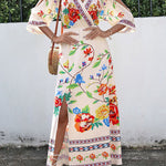 Bohemian College Floral Slit V Neck A Line Dresses