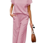Women's Casual Textured Tops and Wide Leg Pants Lounge Sets