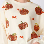 Halloween Colorful Pumpkin Embroidered Loose Casual Sweatshirt