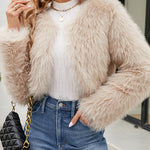Stylish Long Sleeve Short Casual Faux Fur Jacket