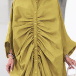 Long Sleeves Loose Buttoned Pleated Solid Color Lapel Maxi Dresses Shirt Dress