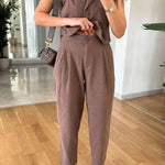 Casual Solid Lapel Vest & Pants Cotton Linen Two-piece Set