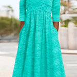 V Neck Long Sleeve Cross Front A-Line Swing Dress