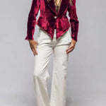 Velvet irregular hem single-button suit jacket