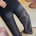 Fashionable Openwork Lace Patchwork Wide-leg Jeans