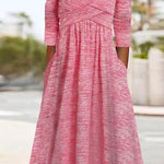 V Neck Long Sleeve Cross Front A-Line Swing Dress