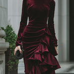 Long Sleeve Ruffled Tier Evening Gown