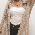 Solid color button-down long-sleeve sequined cardigan