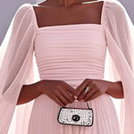 Cape Gauze Pleated Split-Joint Square-Neck Evening Dresses Maxi Dresses