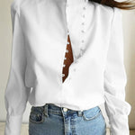 Long Sleeves Loose Solid Color Split-Joint High-Neck Blouses
