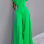 Cap Sleeve Wide Leg Solid Color Jumpsuits