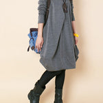 A-line Long Sleeves Pleated Solid Color Round-neck Dresses Maxi Dresses