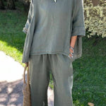 Casual Solid Color Loose Top & Pants Cotton Linen Two-piece Set