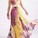 Spaghetti Strap Waisted Floral Print Swing Maxi Dress