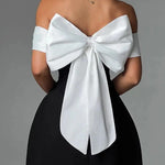Sexy Contrast Off-the-shoulder Bow-embellished Mini Dress