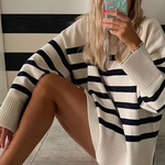 Striped Long Sleeve Crew Neck Pullover Knitted Women's Sweater