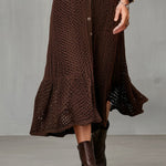 Quiet Luxury Chocolate Brown Crochet Knit Shirt Dress