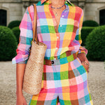 Loose Wide Leg Elasticity Rainbow Plaid Split-Joint Shorts Bottoms
