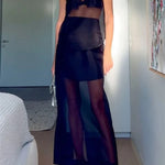 Embraces Modern Sheer Organza Pocket Oversized Tank and High Rise Slit Midi Skirt Set