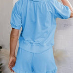 Women's Casual Half-zip Top and Ruffle Shorts Set