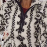 Geometric print half-zip turtleneck plush coat