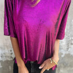 Metallic Solid Color Round Neck Short-sleeved Loose T-shirt