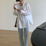 Urban Loose Puff Sleeves Agaric Laces Falbala Solid Color Blouses
