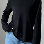 Black Knitted Bow Tie Back Round Neck Long Sleeve Top