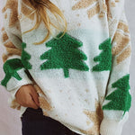Christmas Pattern Knitted Crew Neck Long Sleeved Sweater