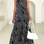 Elegant Loose Fashion Trend Print Lace Up Swing Dress