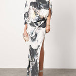 Batwing Sleeves Loose Asymmetric Floral Printed Split-Joint Split-Side One-Shoulder Evening Dresses Maxi Dresses