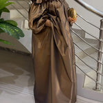 Loose Puff Sleeves Falbala Pleated Solid Color Off-The-Shoulder Maxi Dresses
