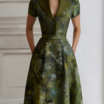 Floral Lapel Short Sleeve Midi Dress With Tailored Waist