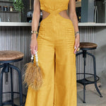 Casual Simplicity Solid Flounce O Neck Regular Jumpsuits