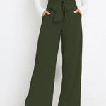 Casual fashion all-match wide-leg pants tie-up bow trousers
