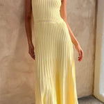 Women's Tube Top Slim High Waist Sling Knitted Dress Seaside Vacation Pleated Long Skirt